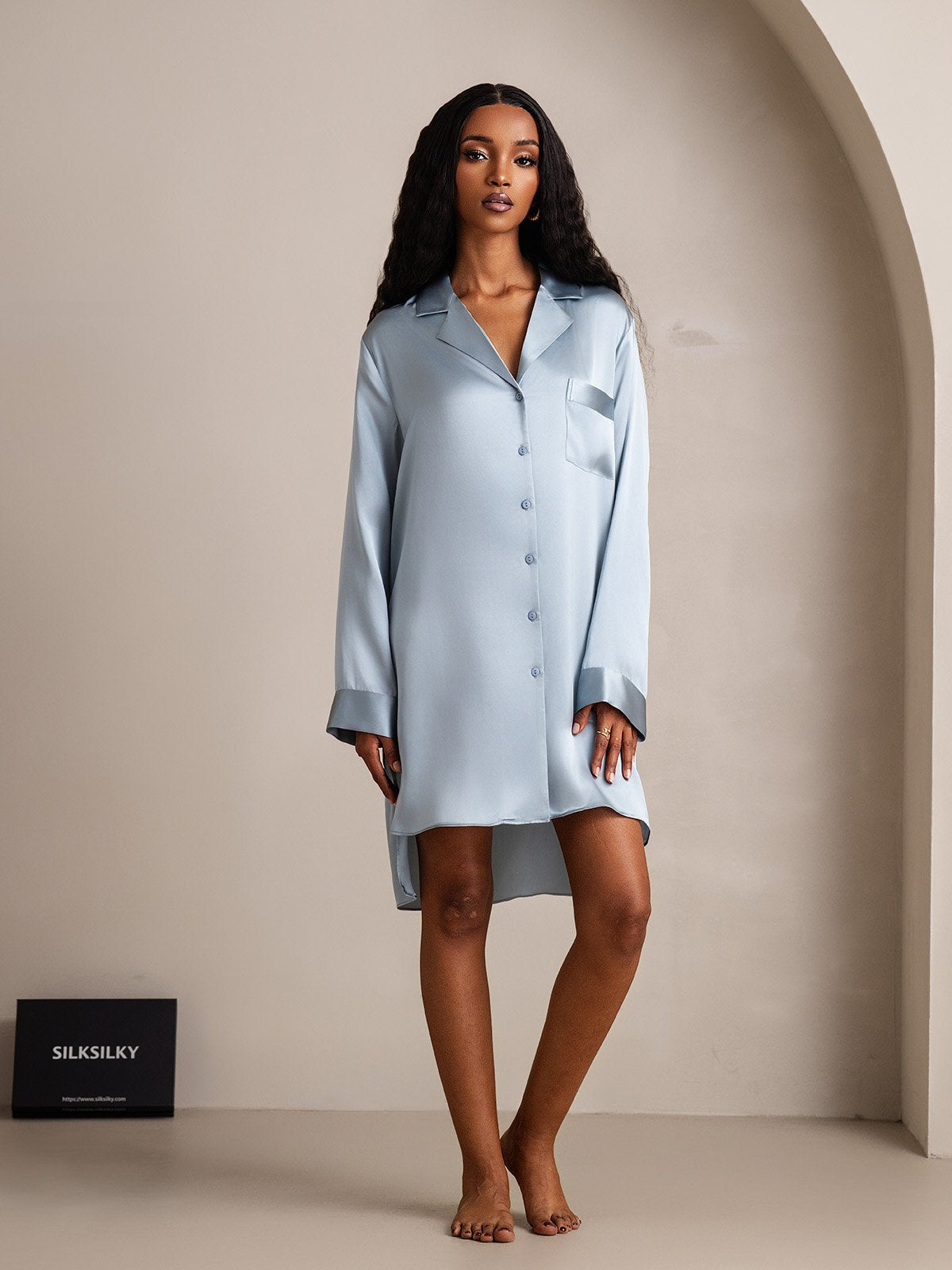 Pure Silk Nightshirt with High-Low Hem