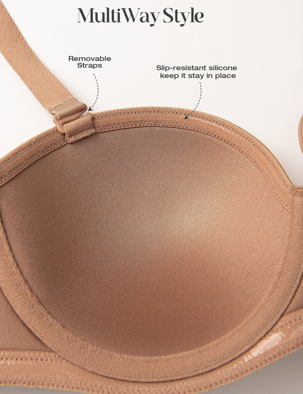 Women's Strapless Full Figure Bra Underwire Multiway Contour Plus Size Bra Nude