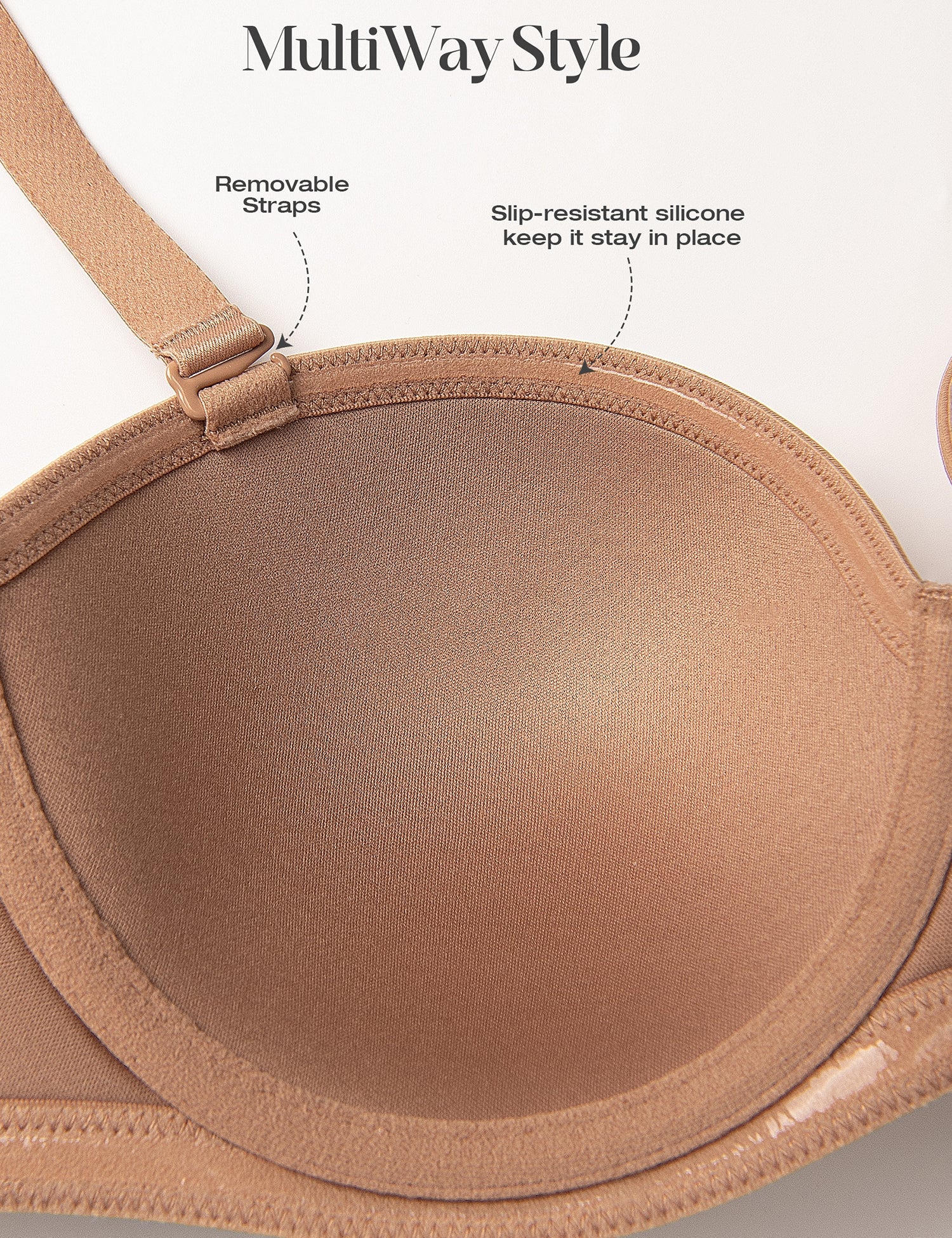 Women's Strapless Full Figure Bra Underwire Multiway Contour Plus Size Bra Nude