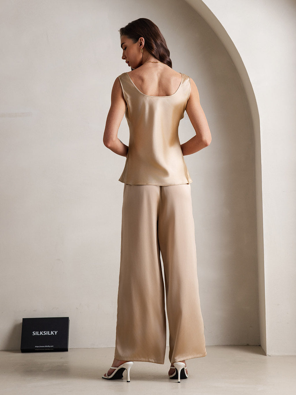 Pure Silk Tank Top & Wide Leg Pants Pajama Set