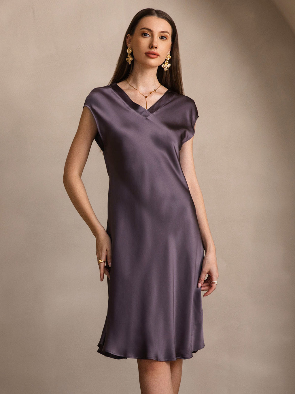 Pure Silk Cap Sleeve V-neck Nightgown