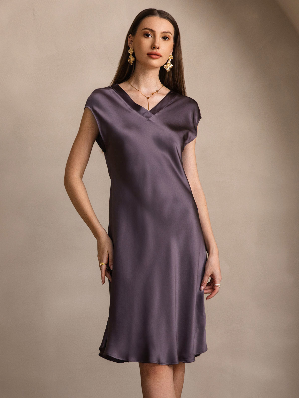 Pure Silk Cap Sleeve V-neck Nightgown