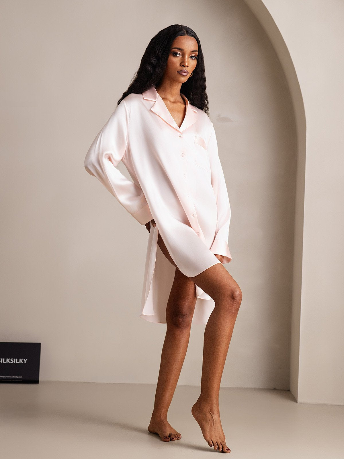 Pure Silk Nightshirt with High-Low Hem