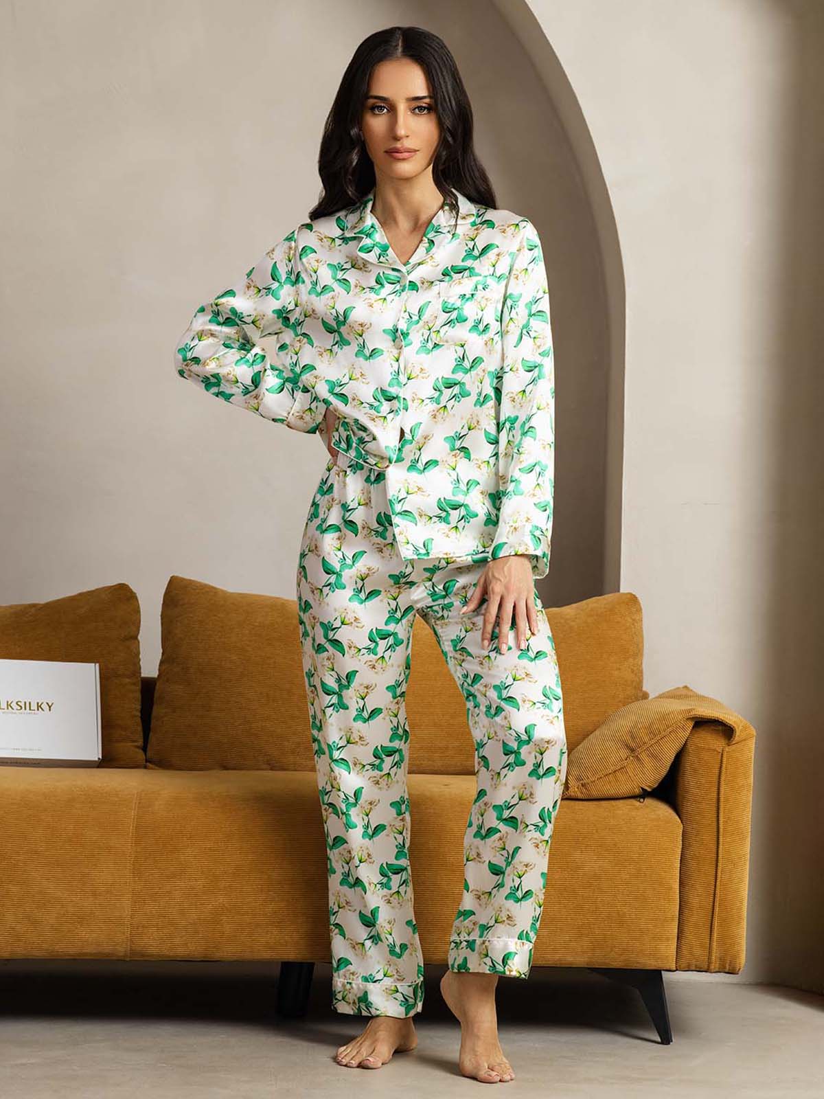 Women's Natural Silk Long Sleeve Pajama Set