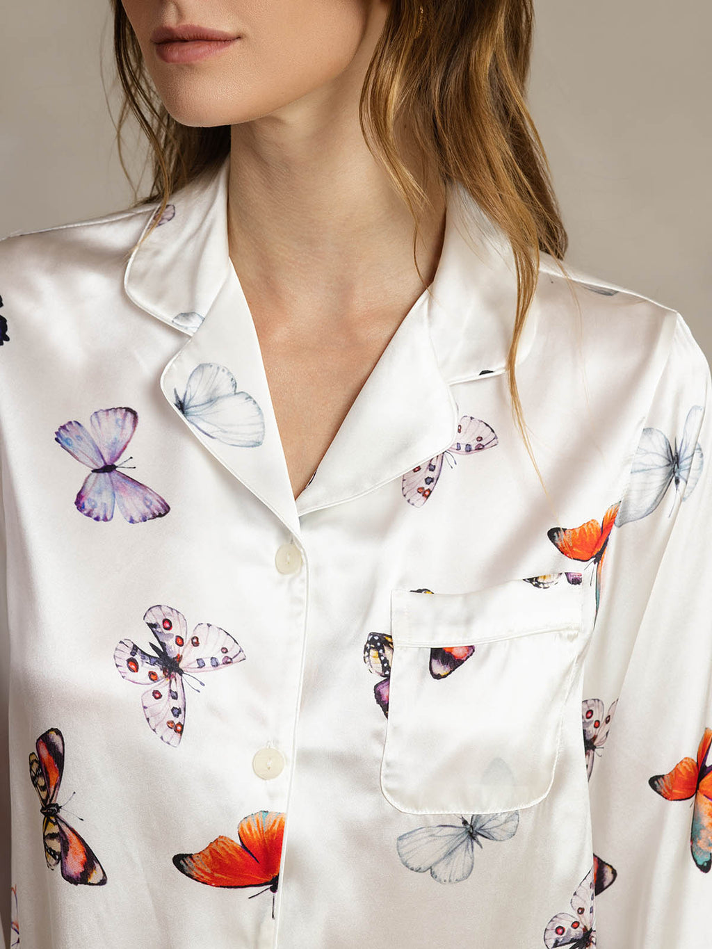 Pure Silk Binding Trim Classic Pajamas Set 2Pcs