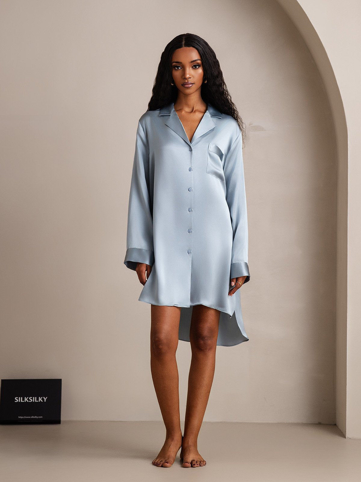 Pure Silk Nightshirt with High-Low Hem