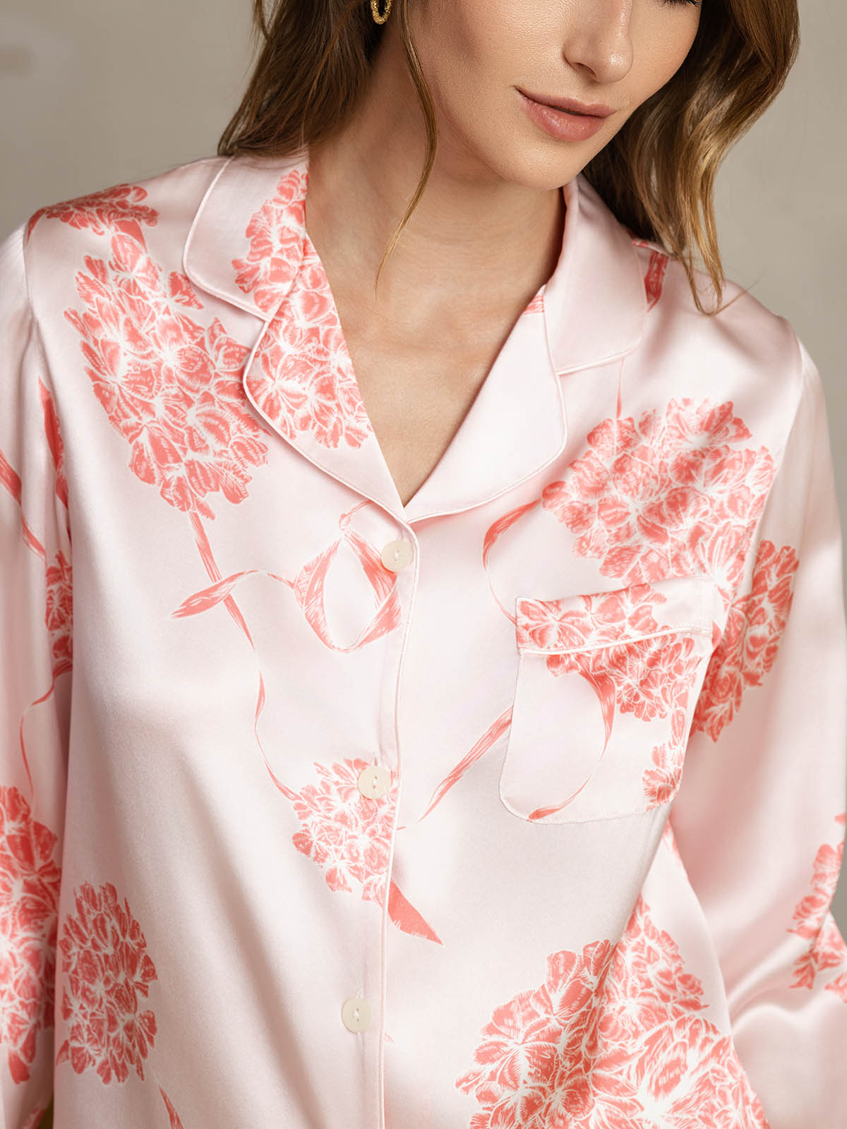 Pure Silk Binding Trim Classic Pajamas Set 2Pcs