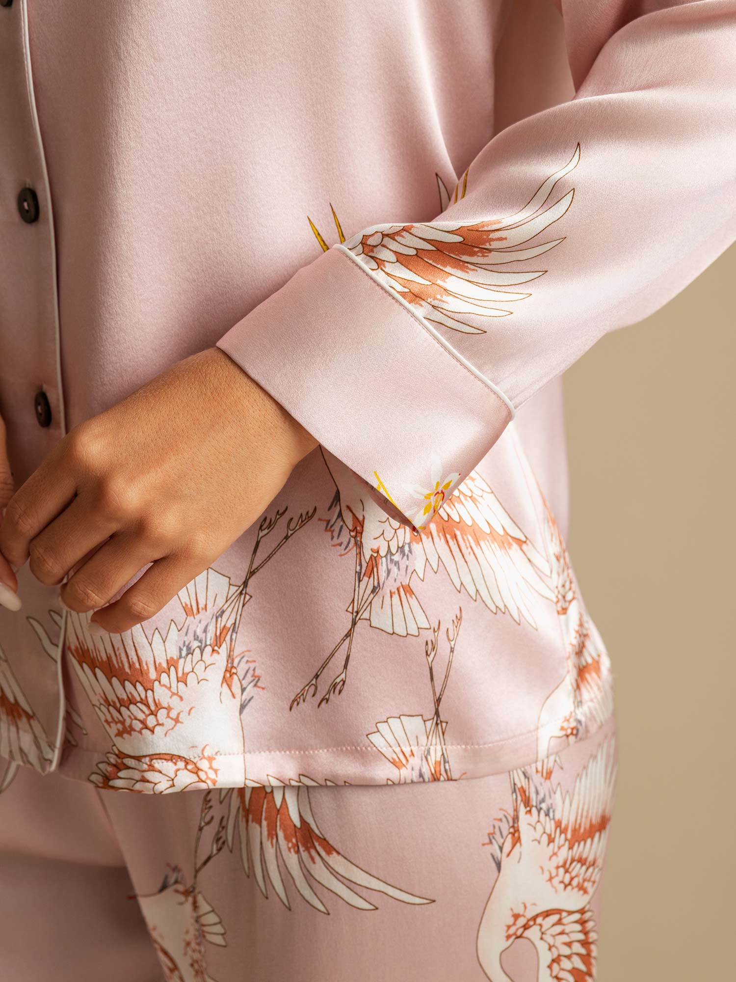 19Momme Pure Silk Printed Classic Binding Trim Womens Pajama set