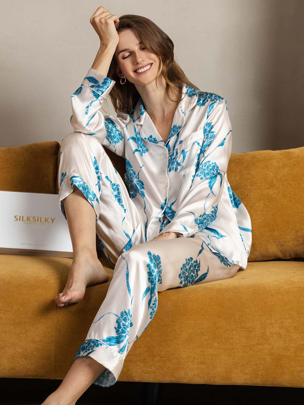 Pure Silk Binding Trim Pajamas Set 2Pcs