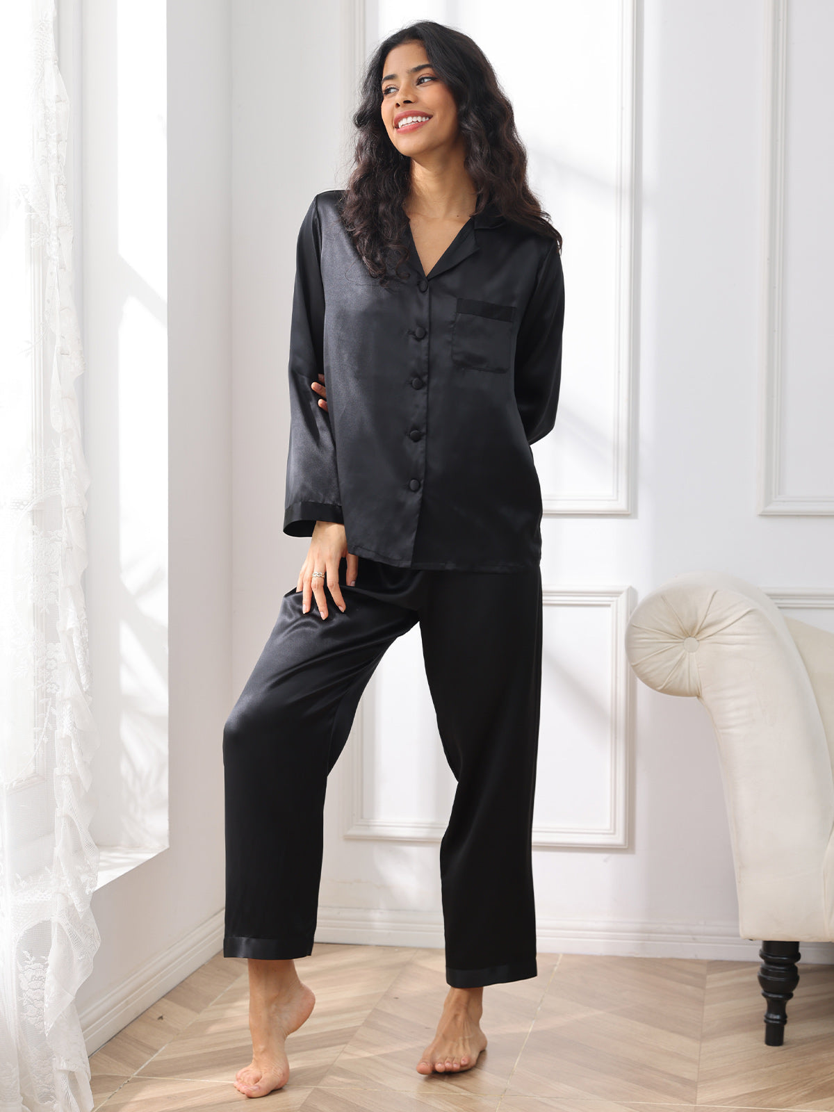 Women's 100% Mulberry Silk Long Sleeve Pajama Set