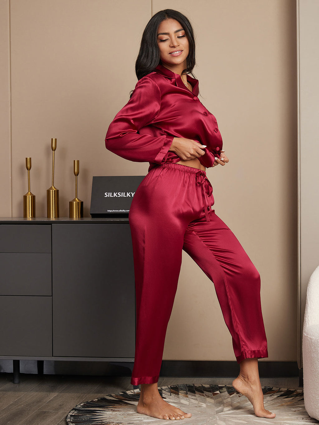Women's 100% Mulberry Silk Long Sleeve Pajama Set