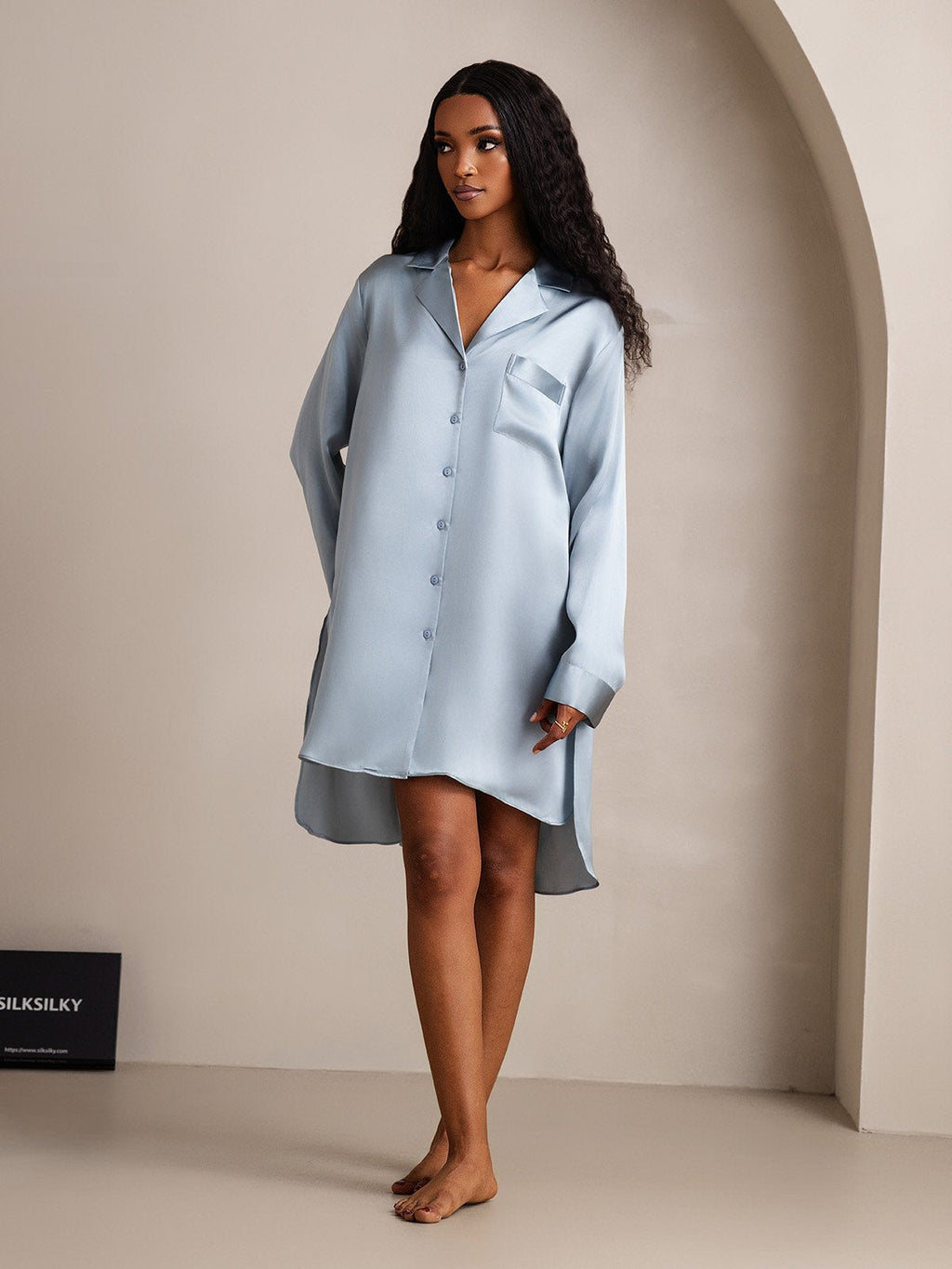 Pure Silk Nightshirt with High-Low Hem