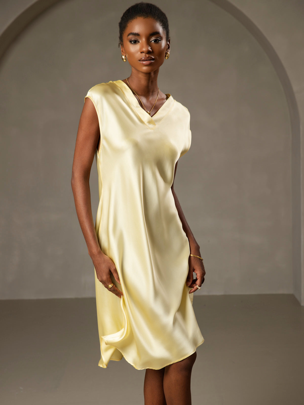 Pure Silk Cap Sleeve V-neck Nightgown