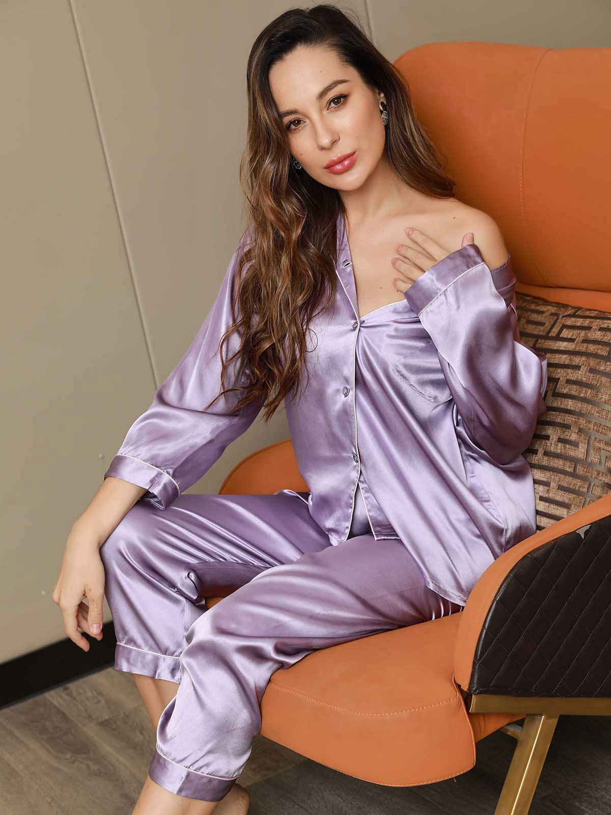 Women's Natural Silk Long Sleeve Pajama Set