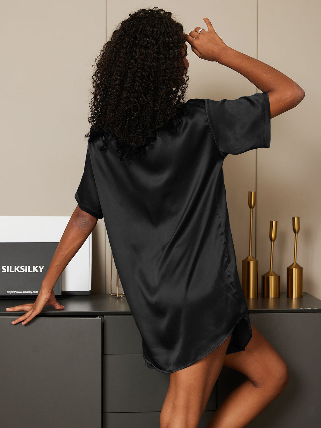 Women's Silk Oversized Tee Short Pajama Set