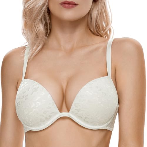 Push Up Bra Deep V Plunge Underwire T-Shirt Bra Multiway 2 Cups Up