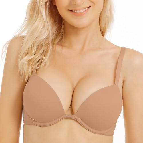 Push Up Bra Deep V Plunge Underwire T-Shirt Bra Multiway 2 Cups Up