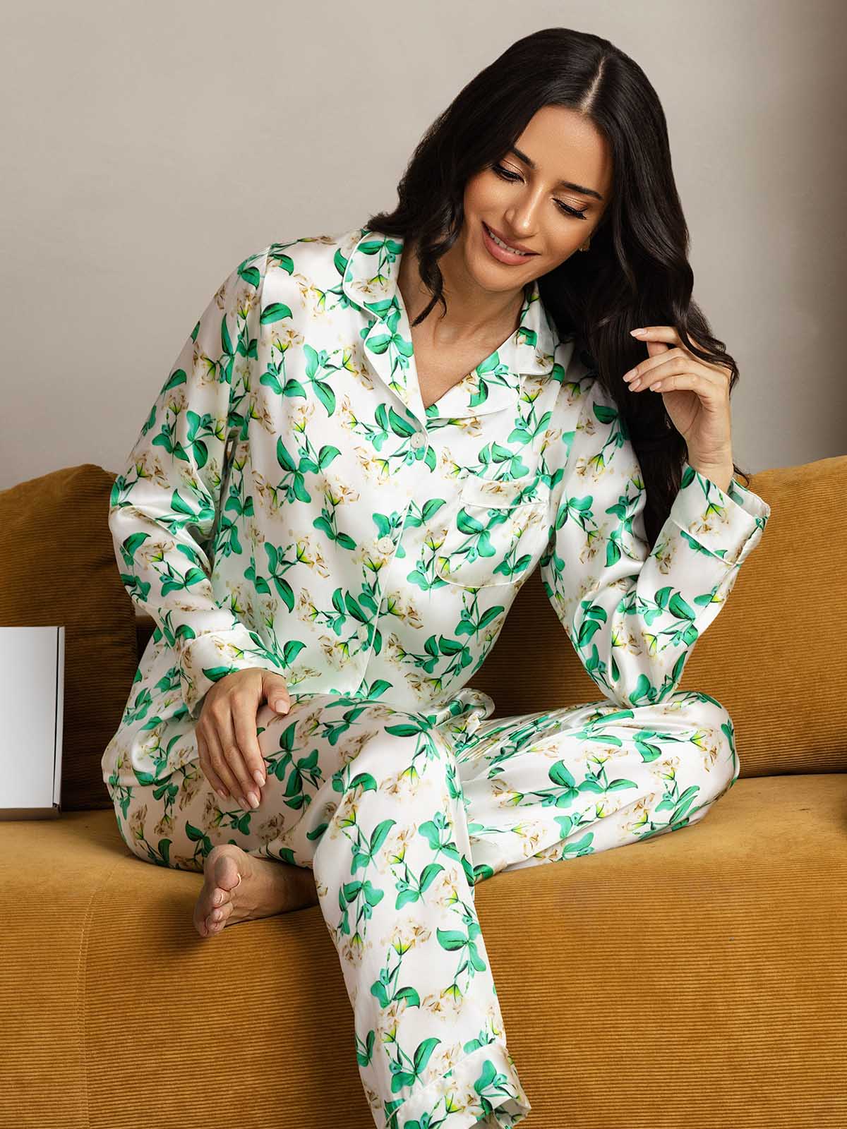 Women's Natural Silk Long Sleeve Pajama Set