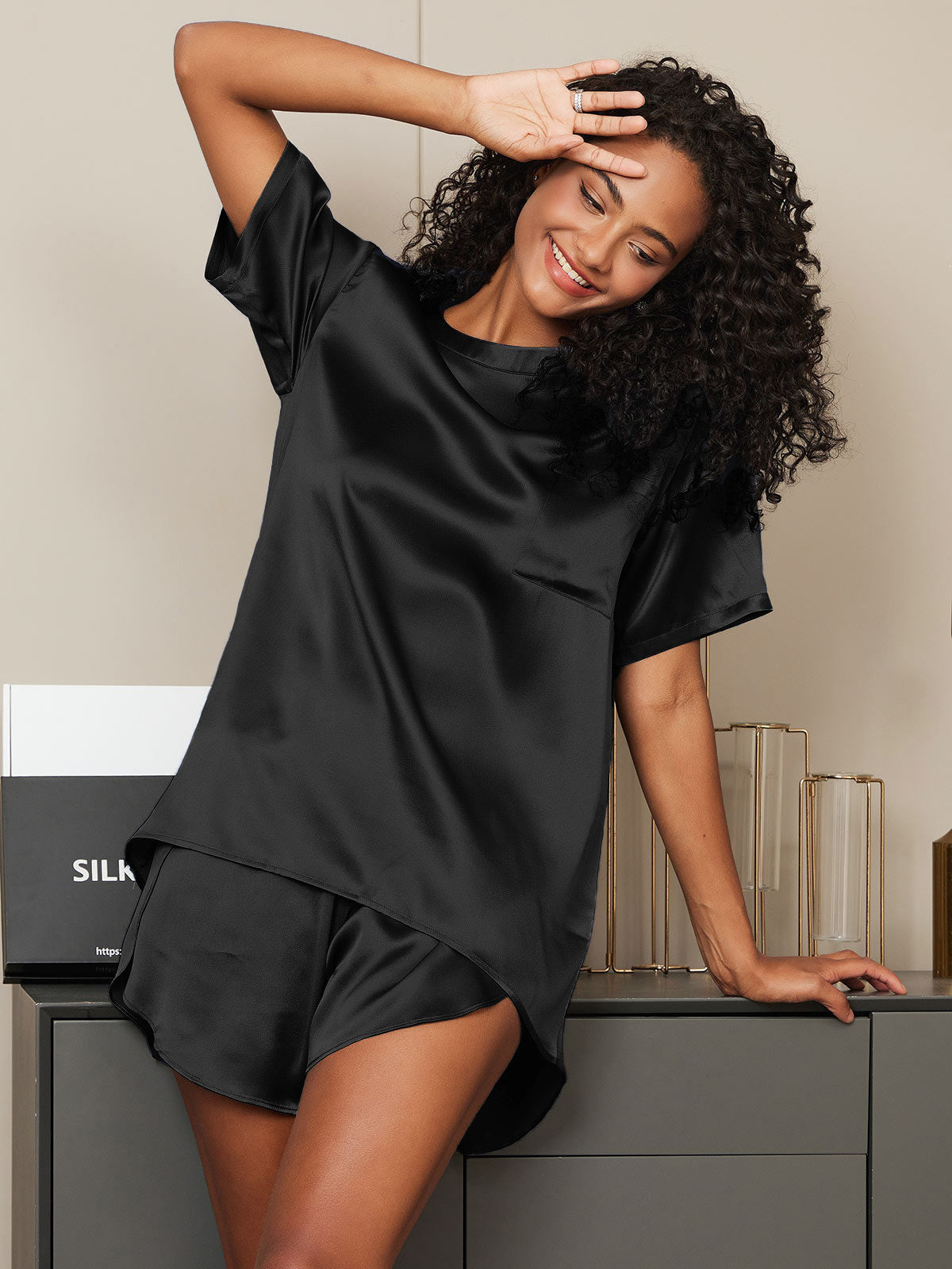 Women's Silk Oversized Tee Short Pajama Set