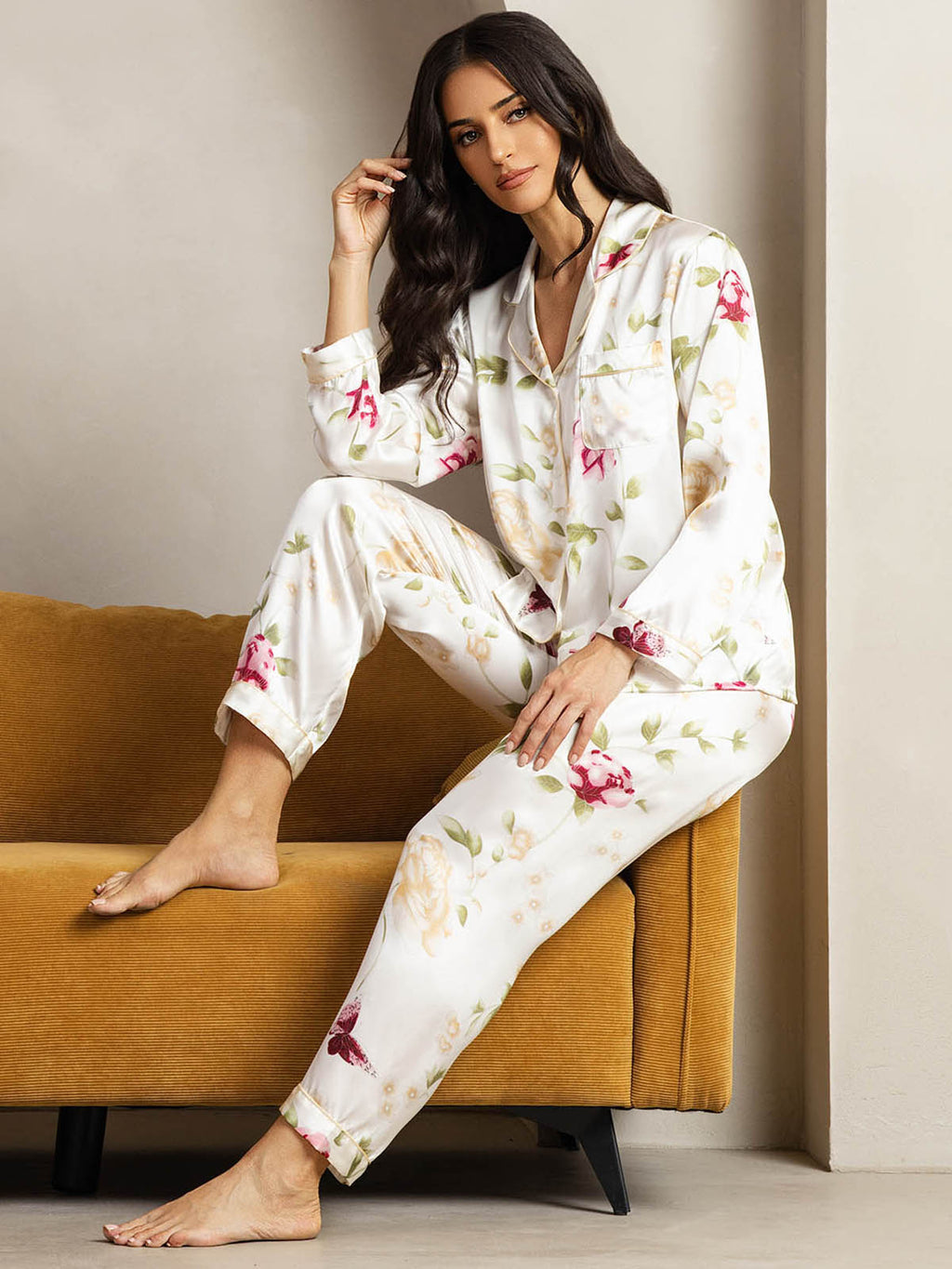 Women's Natural Silk Long Sleeve Pajama Set