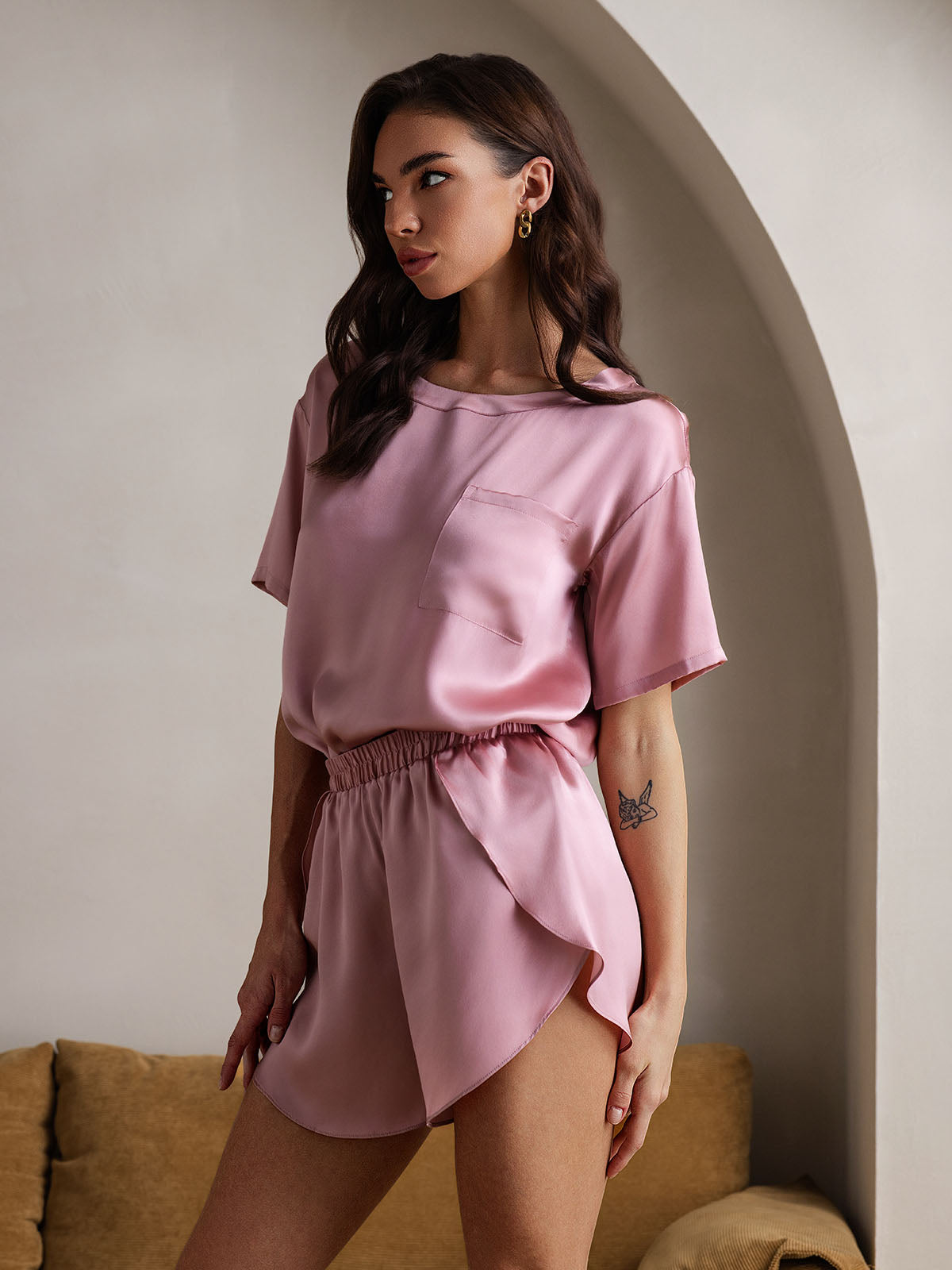 Women's Silk Oversized Tee Short Pajama Set