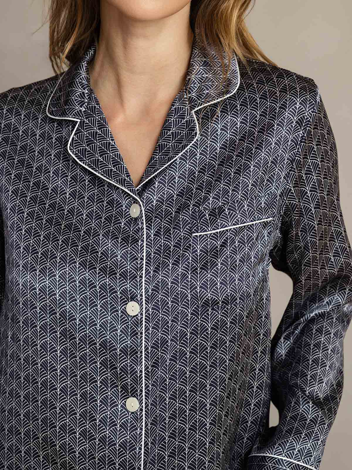 Pure Silk Binding Trim Pajamas Set 2Pcs