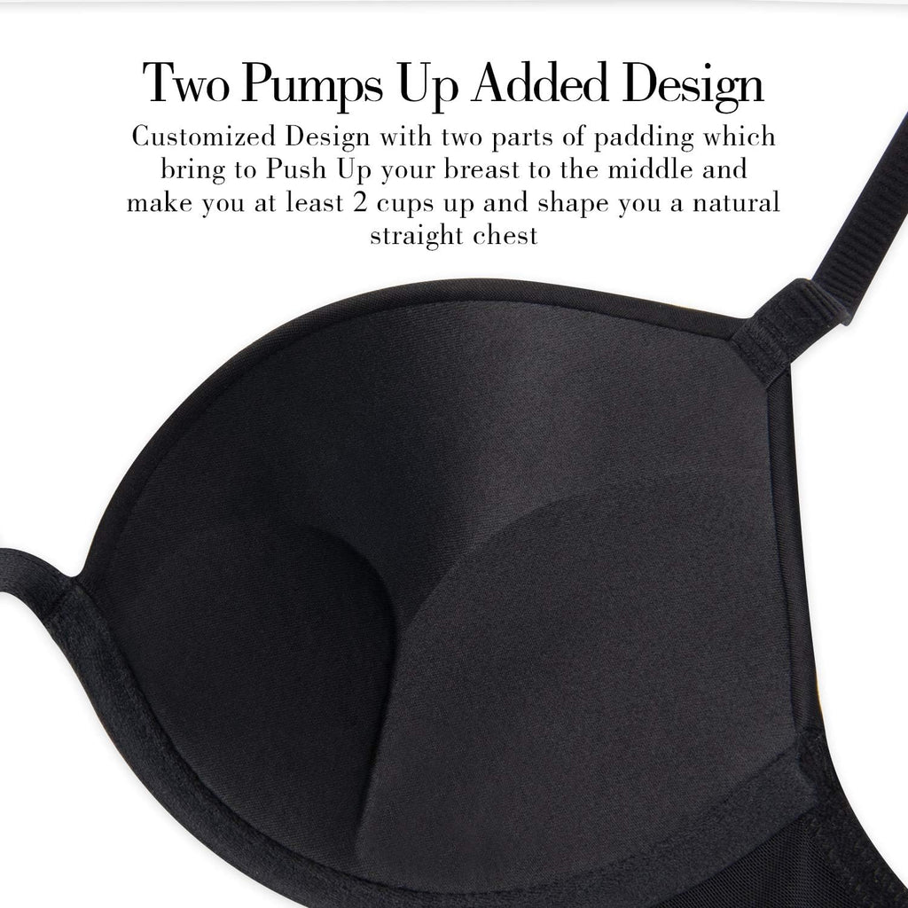 Push Up Bra Deep V Plunge Underwire T-Shirt Bra Multiway 2 Cups Up