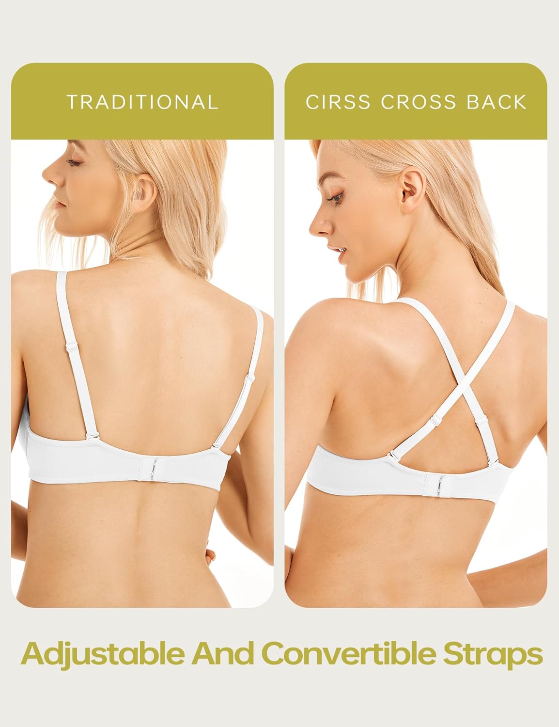 Push Up Bra Deep V Plunge Underwire T-Shirt Bra Multiway 2 Cups Up