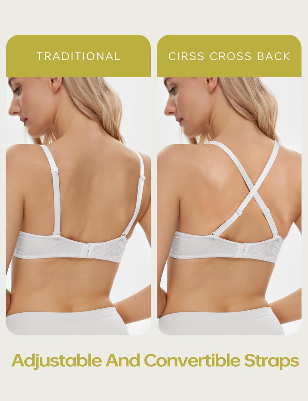 Push Up Bra Deep V Plunge Underwire T-Shirt Bra Multiway 2 Cups Up