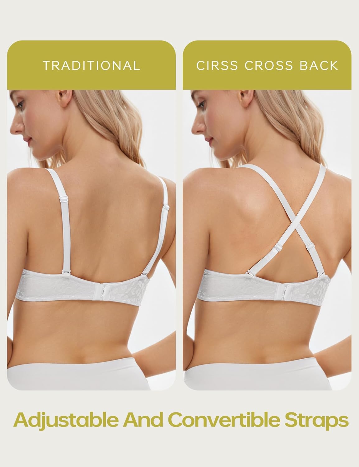 Push Up Bra Deep V Plunge Underwire T-Shirt Bra Multiway 2 Cups Up