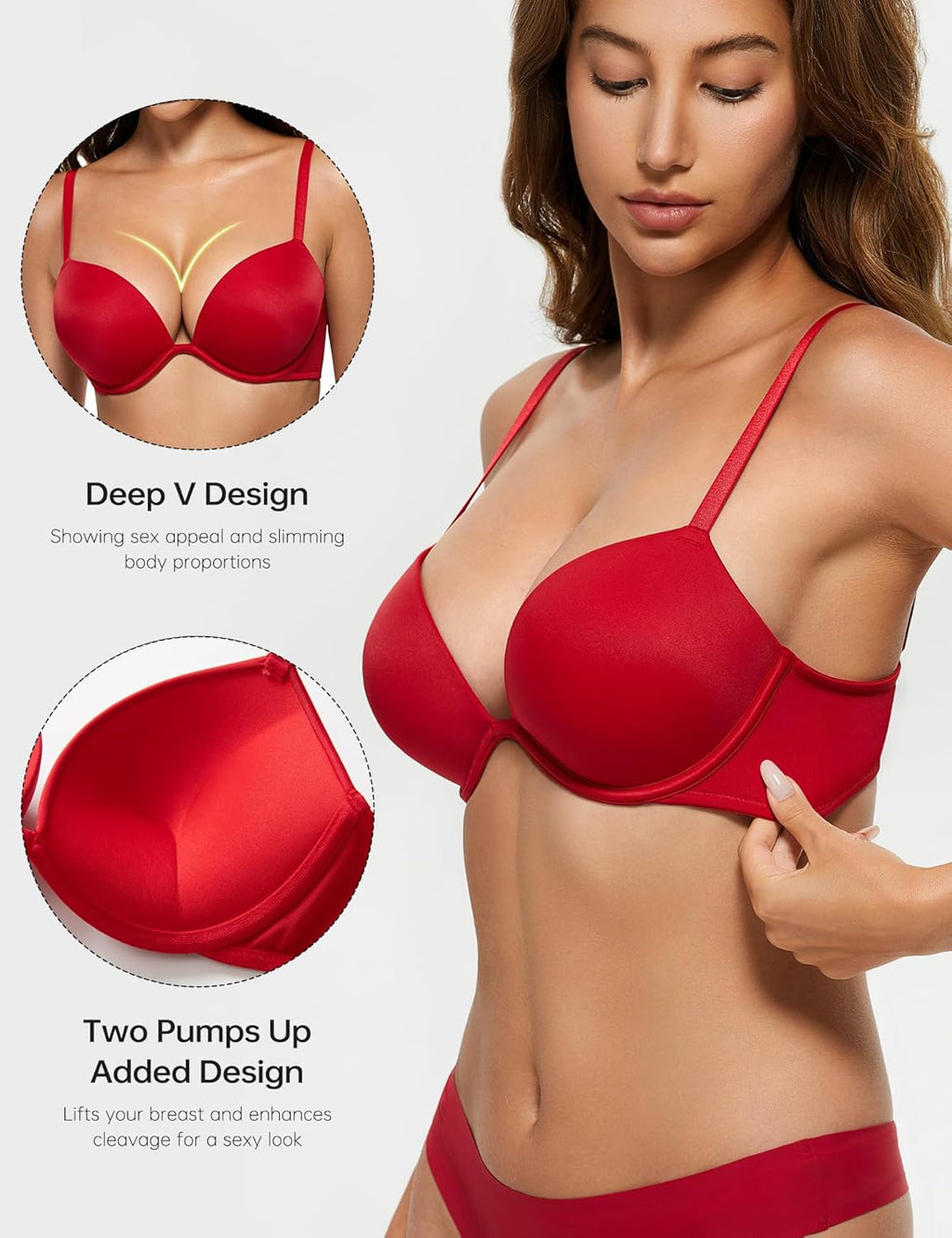 Push Up Bra Deep V Plunge Underwire T-Shirt Bra Multiway 2 Cups Up