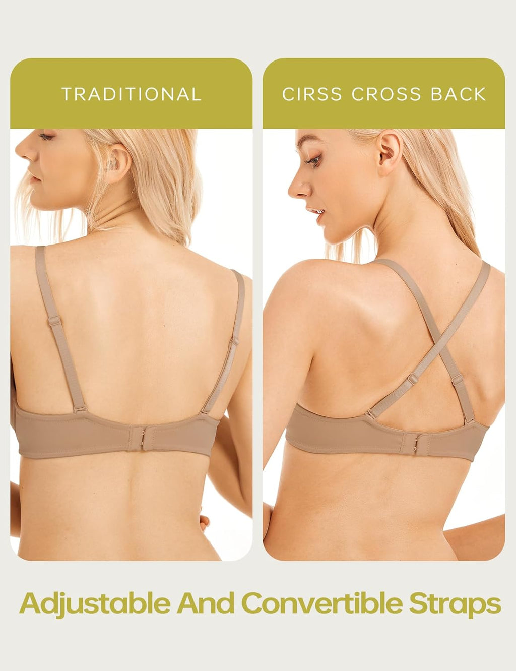 Push Up Bra Deep V Plunge Underwire T-Shirt Bra Multiway 2 Cups Up