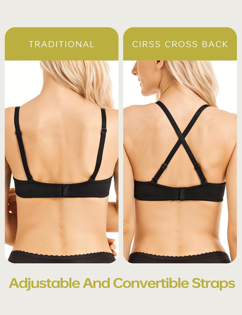 Push Up Bra Deep V Plunge Underwire T-Shirt Bra Multiway 2 Cups Up