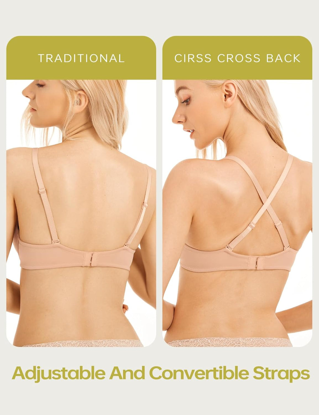 Push Up Bra Deep V Plunge Underwire T-Shirt Bra Multiway 2 Cups Up