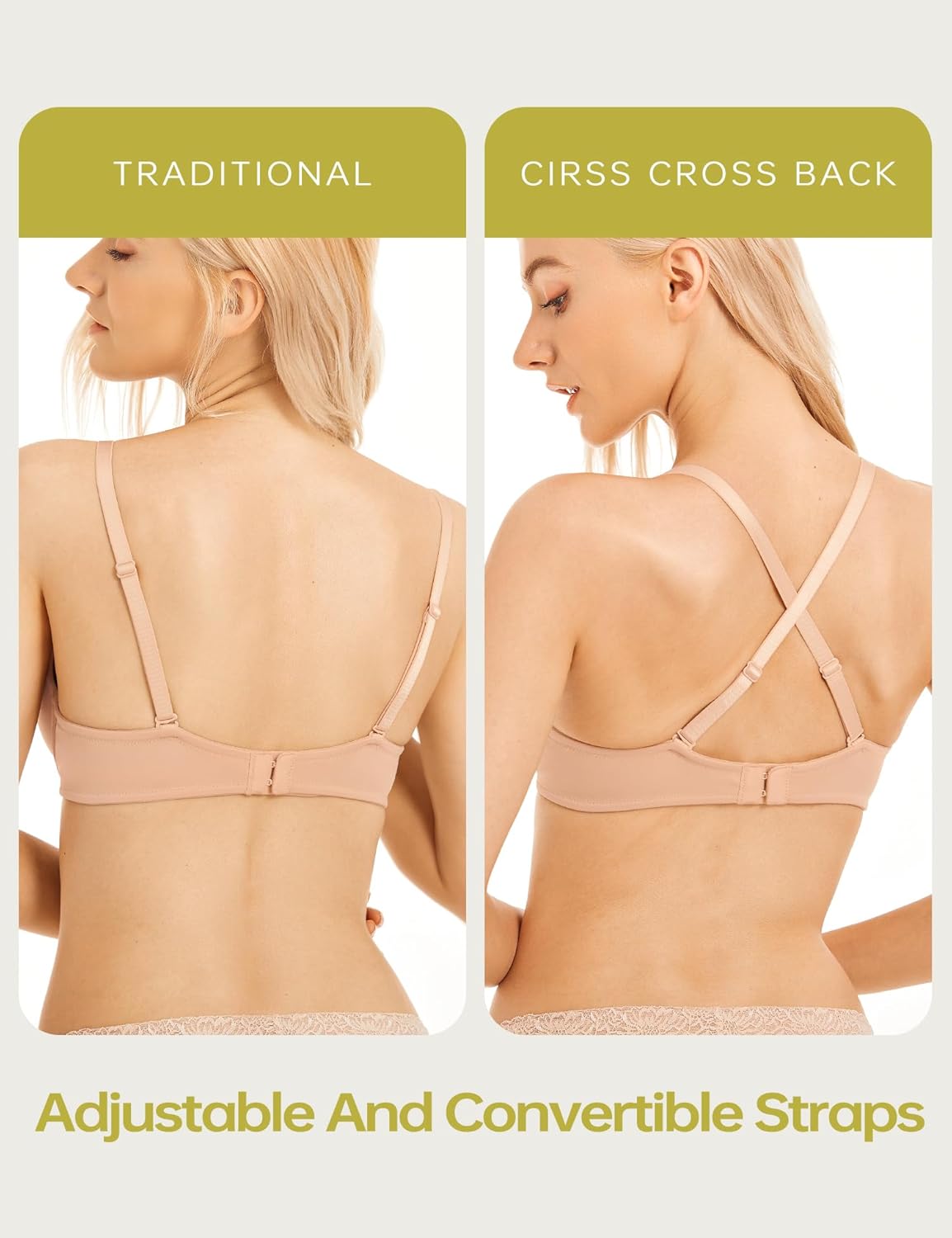 Push Up Bra Deep V Plunge Underwire T-Shirt Bra Multiway 2 Cups Up