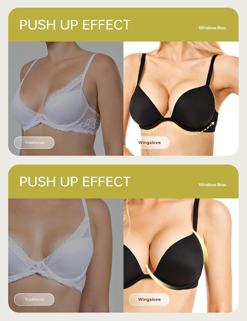 Push Up Bra Deep V Plunge Underwire T-Shirt Bra Multiway 2 Cups Up