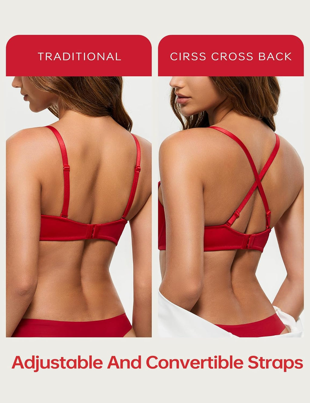 Push Up Bra Deep V Plunge Underwire T-Shirt Bra Multiway 2 Cups Up