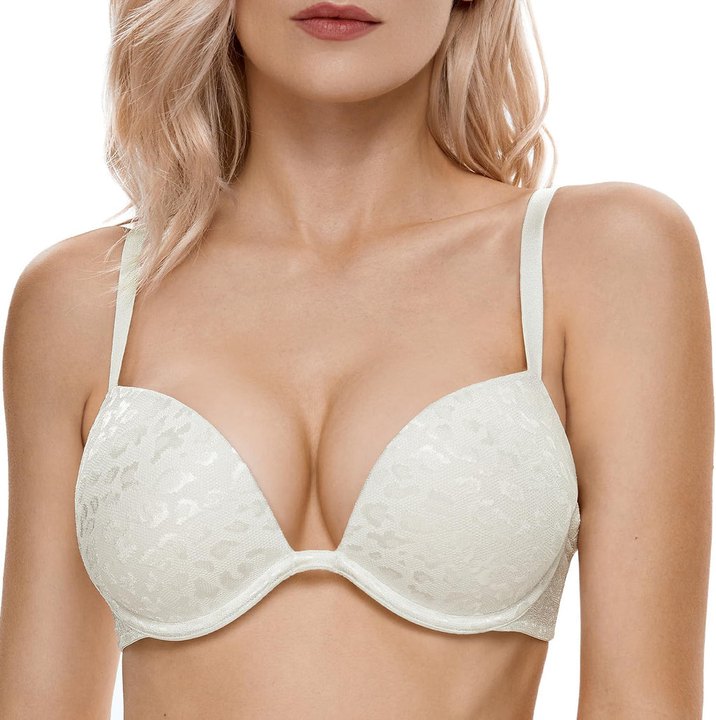 Push Up Bra Deep V Plunge Underwire T-Shirt Bra Multiway 2 Cups Up