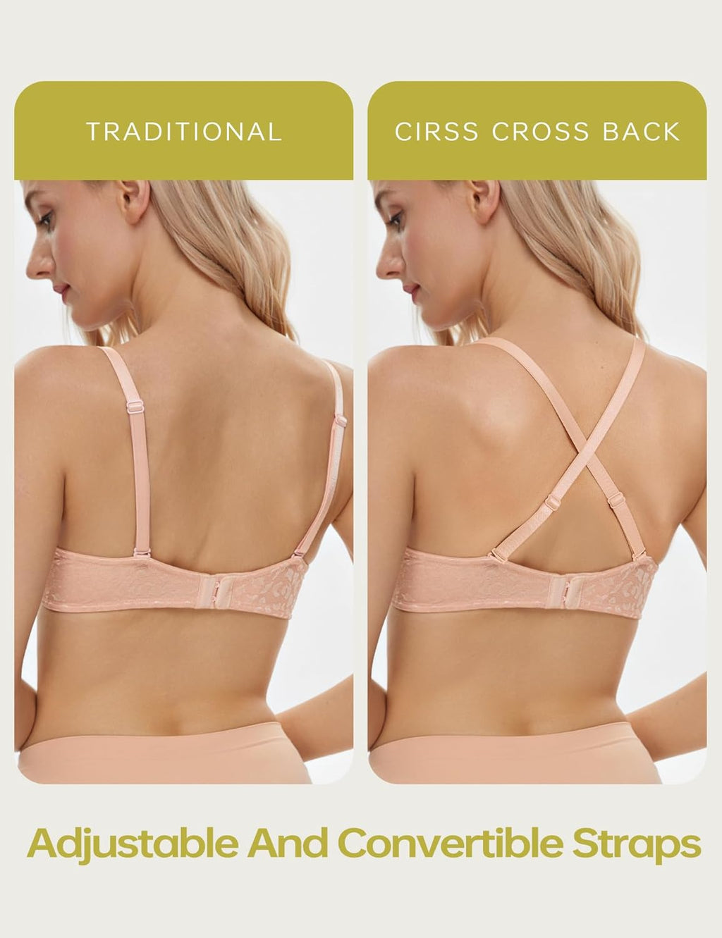 Push Up Bra Deep V Plunge Underwire T-Shirt Bra Multiway 2 Cups Up