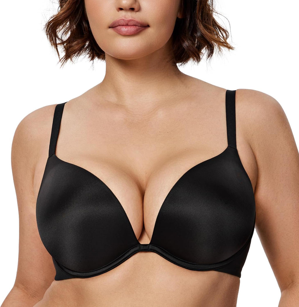 Push Up Bra Deep V Plunge Underwire T-Shirt Bra Multiway 2 Cups Up