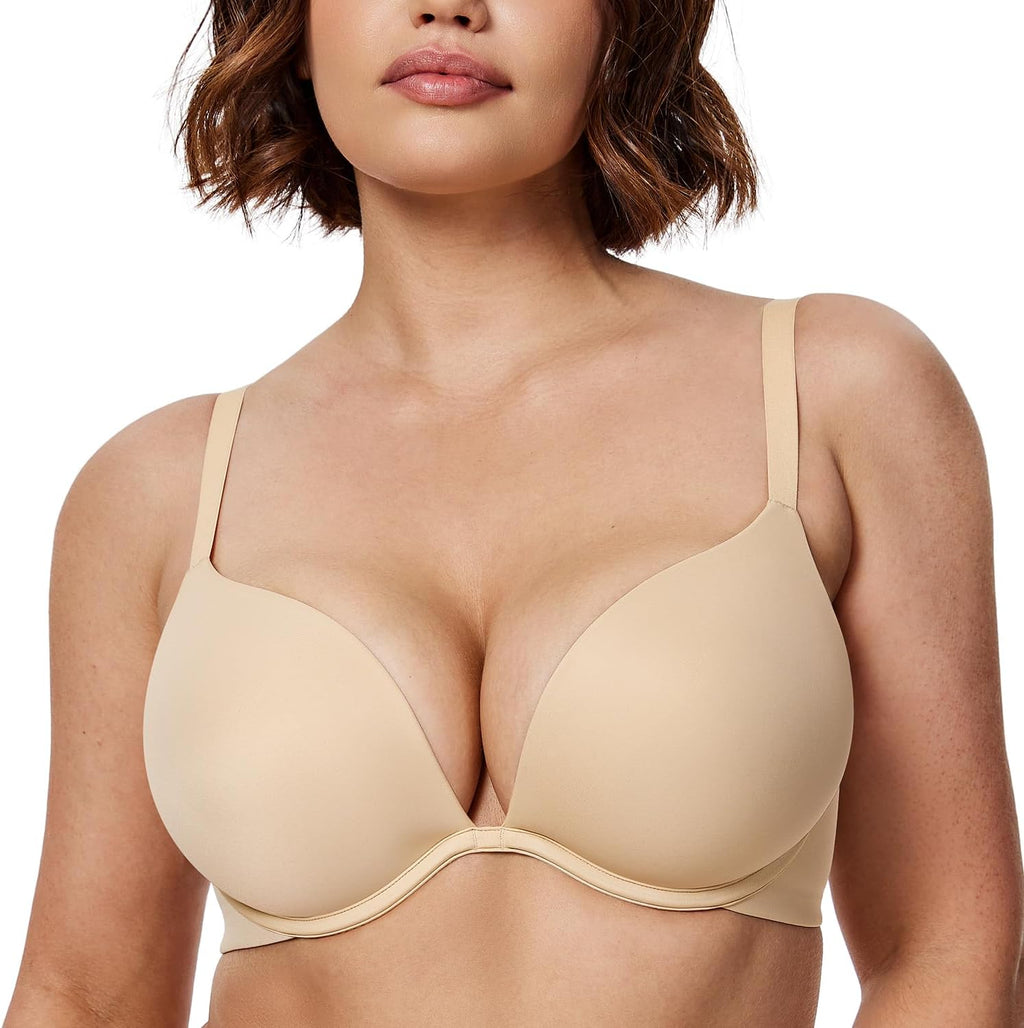 Push Up Bra Deep V Plunge Underwire T-Shirt Bra Multiway 2 Cups Up