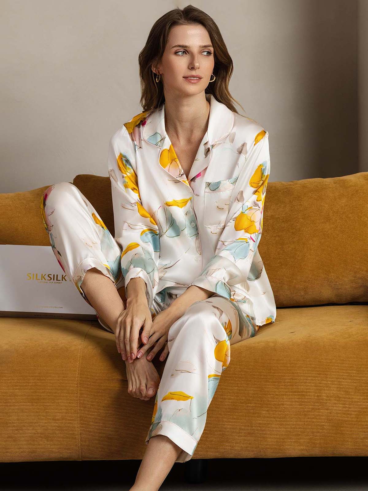 Women's Natural Silk Long Sleeve Pajama Set