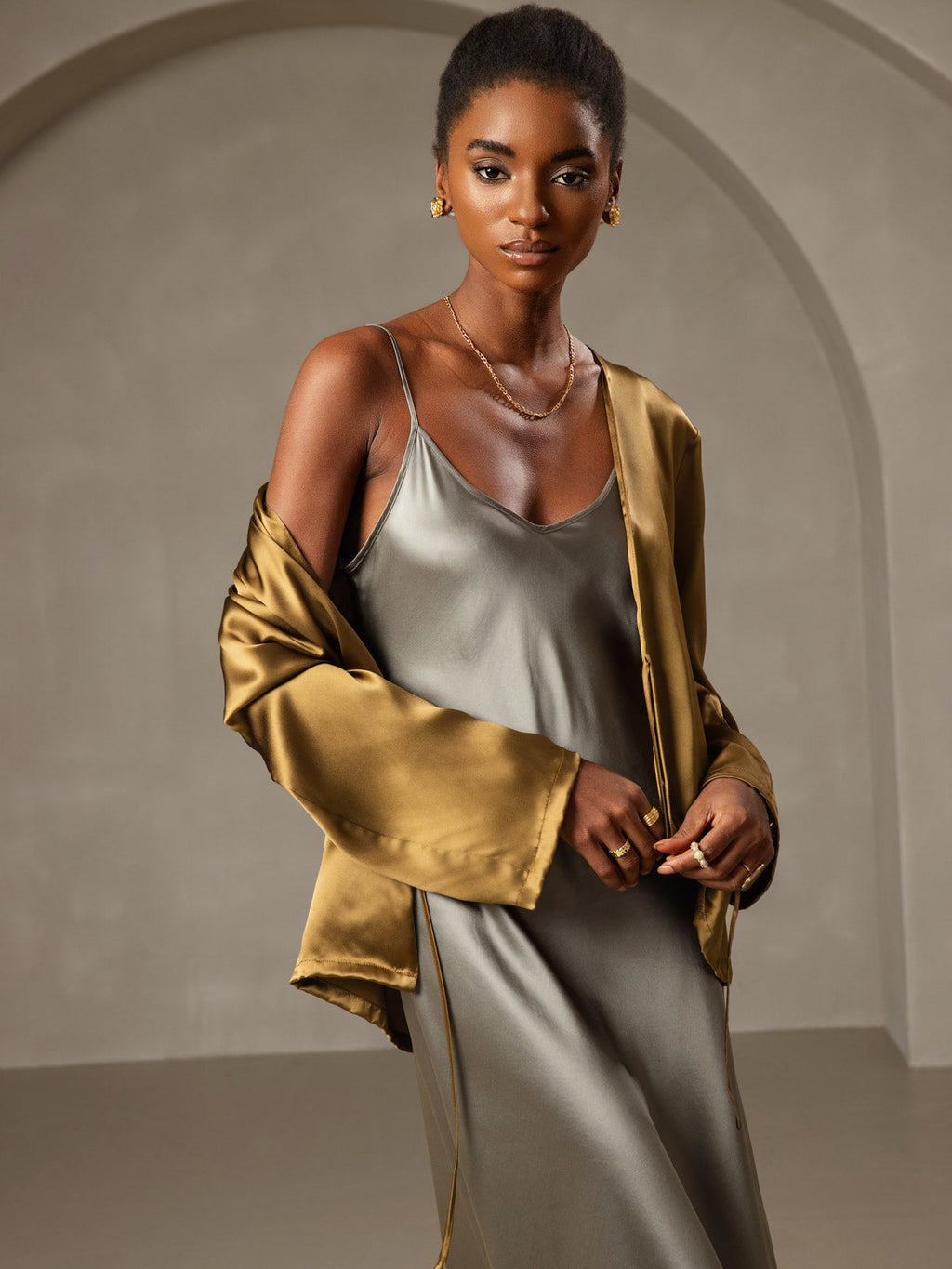 Women's Pure Silk Spaghetti Strap V-neck Midi Nightgown