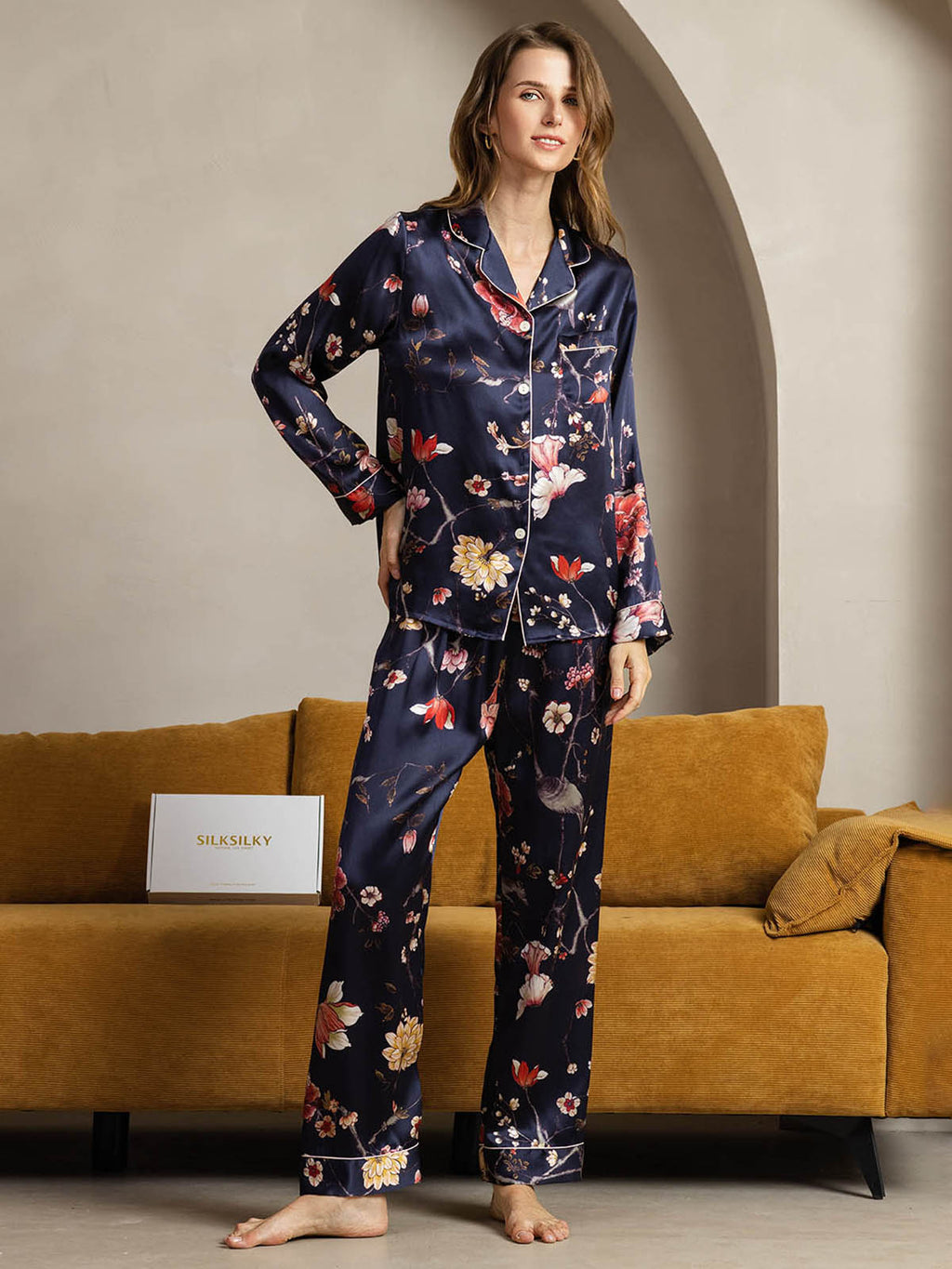 Women's Natural Silk Long Sleeve Pajama Set