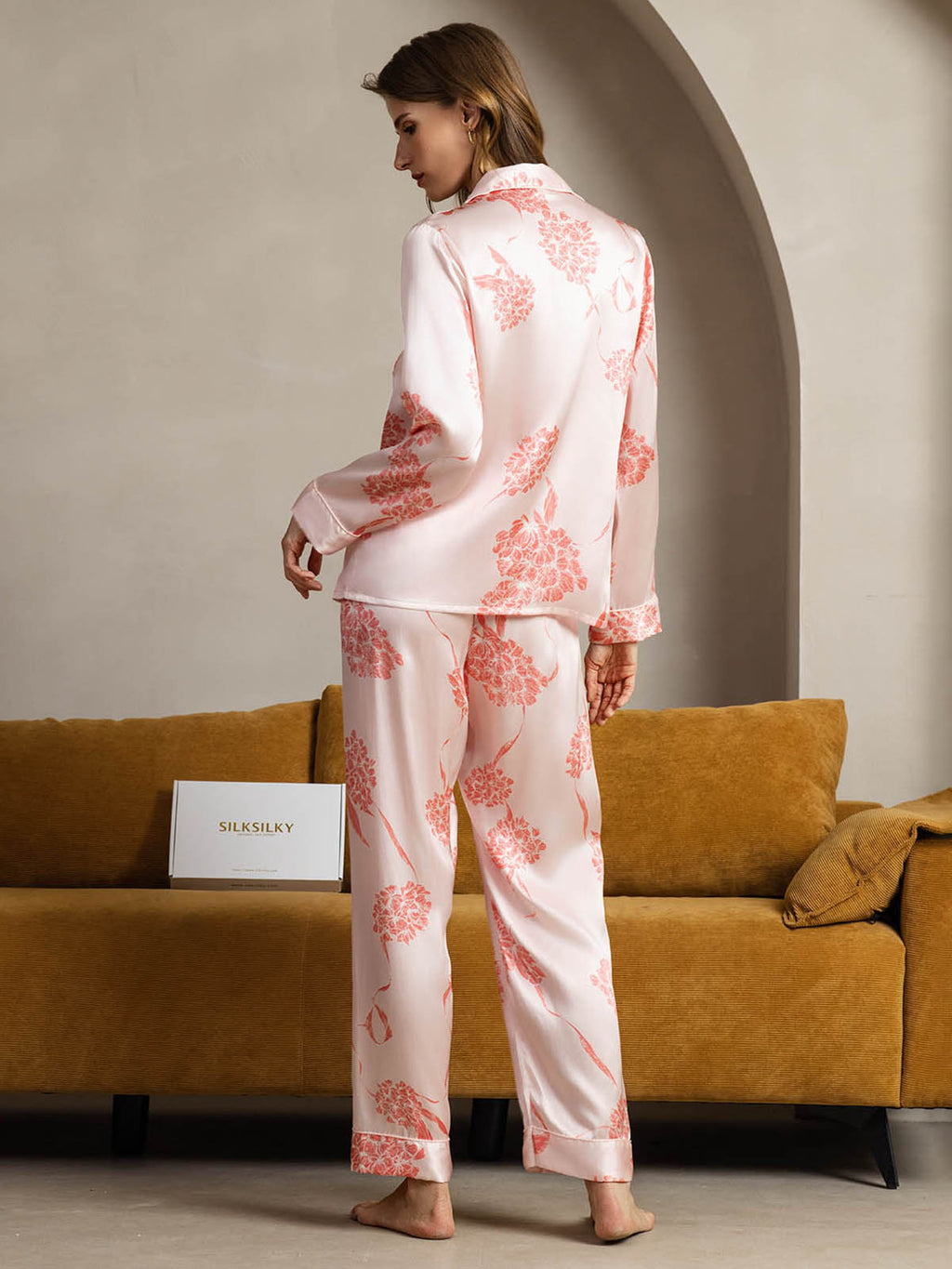 Pure Silk Binding Trim Pajamas Set 2Pcs
