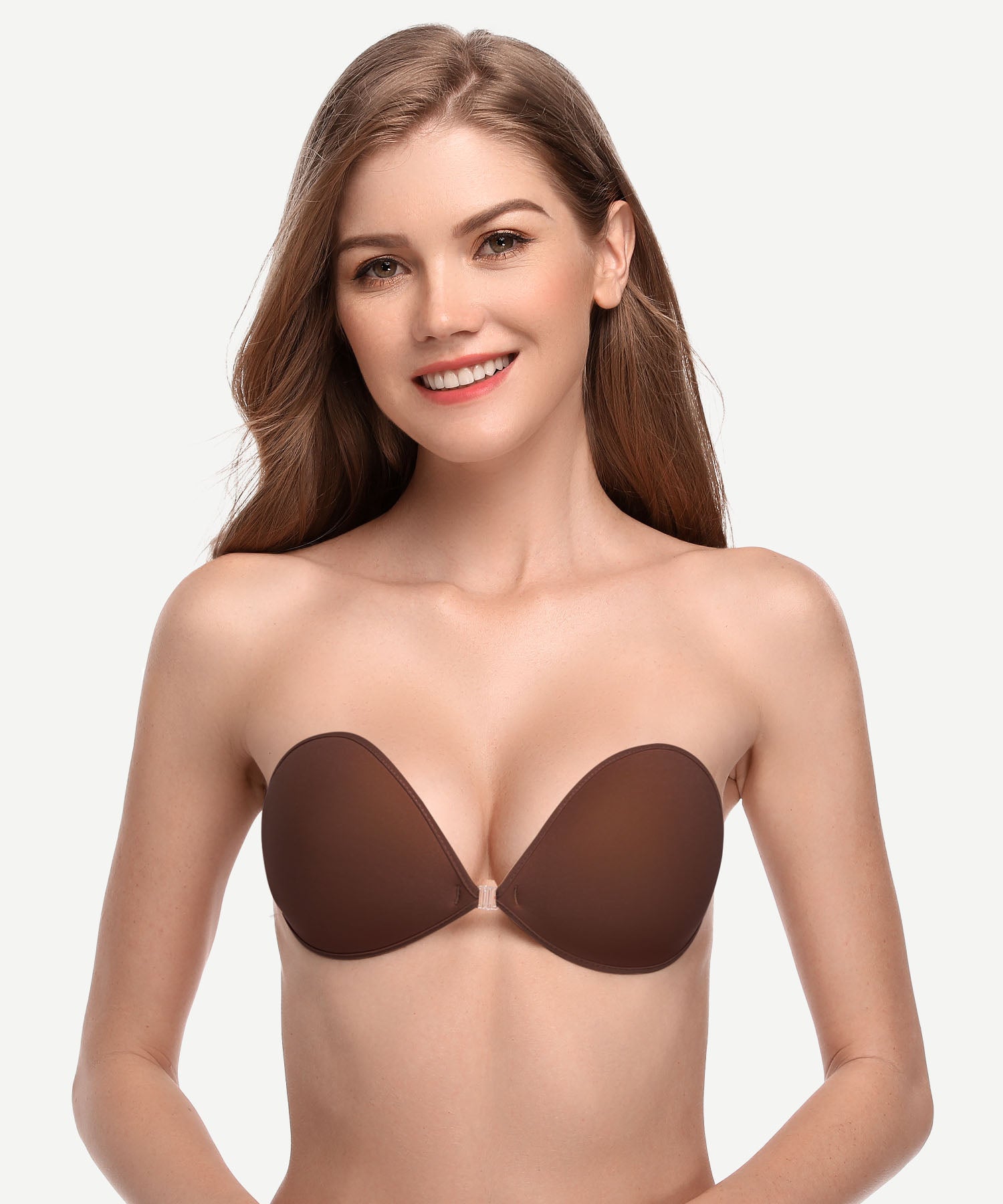 Adhesive Push-up Reusable Self Silicone Bra Coffee Brown