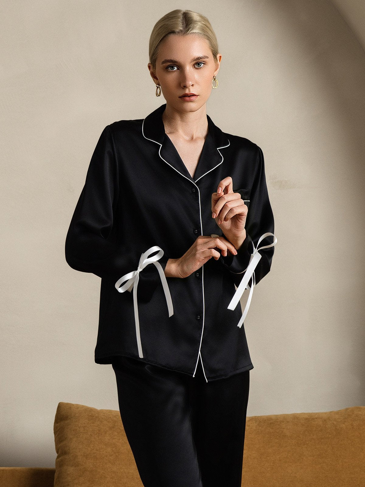 Pure Silk Long Sleeve Pants Pajama Set