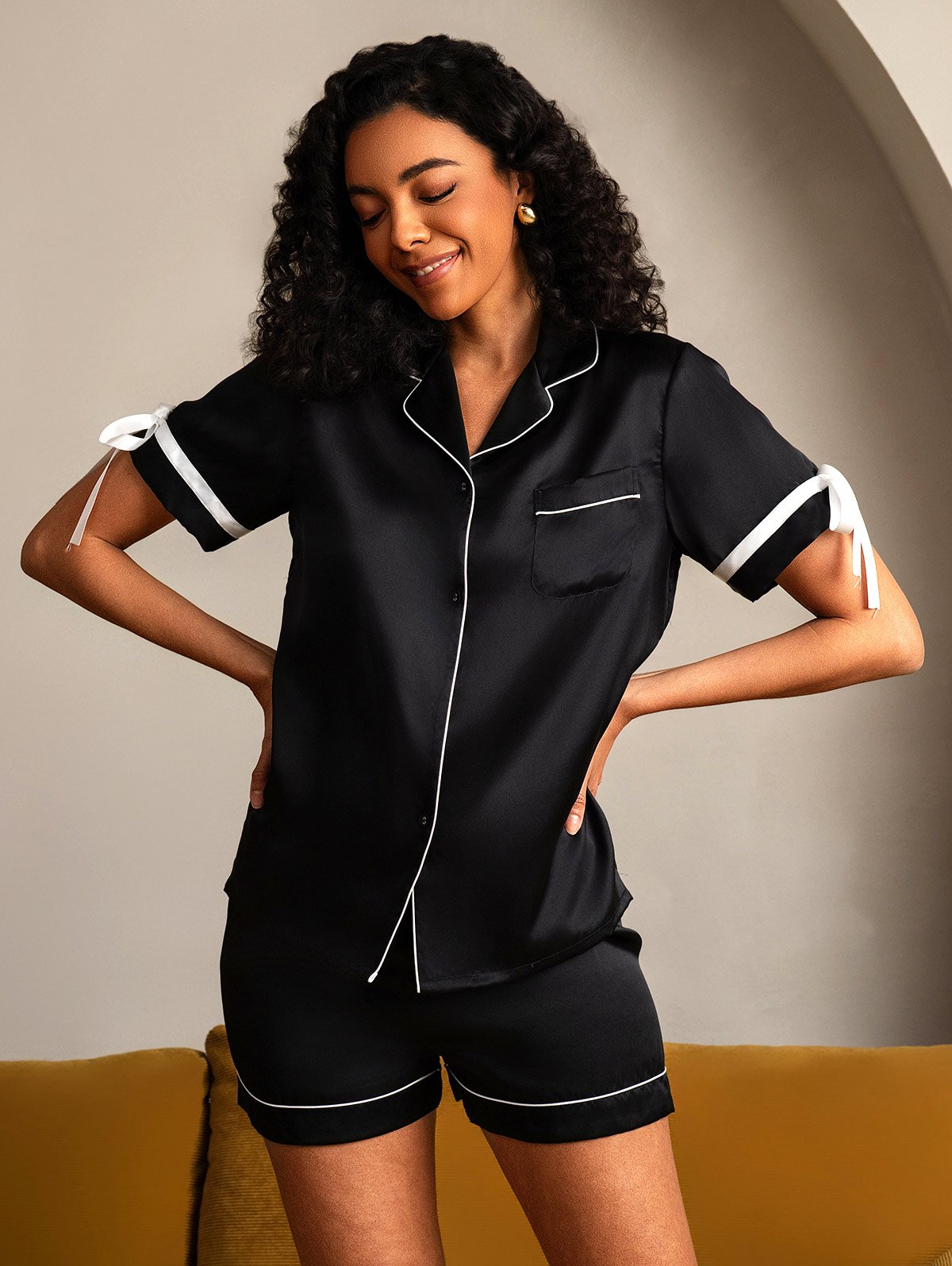 Pure Silk Short-Sleeved Shorts Pajama Set