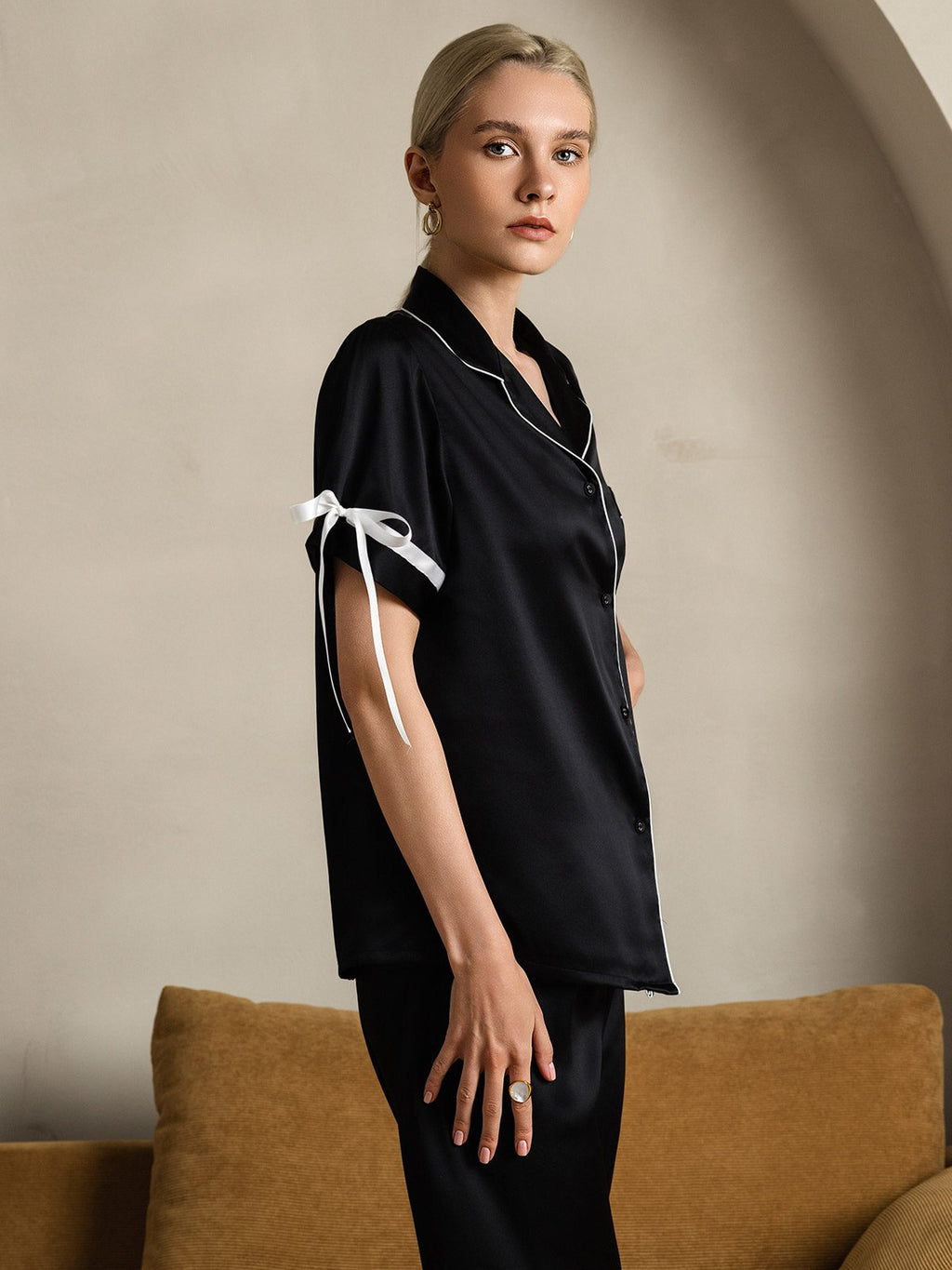 Pure Silk Short-Sleeved Pants Pajama Set