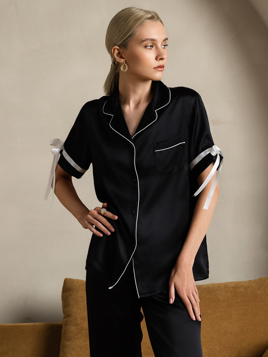 Pure Silk Short-Sleeved Pants Pajama Set